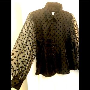 HM Sheer Elegance Puff Sleeve Blouse Black New